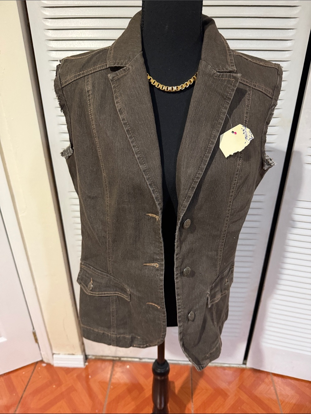 Men's Distressed Brown Sleeveless Blazer Vest
